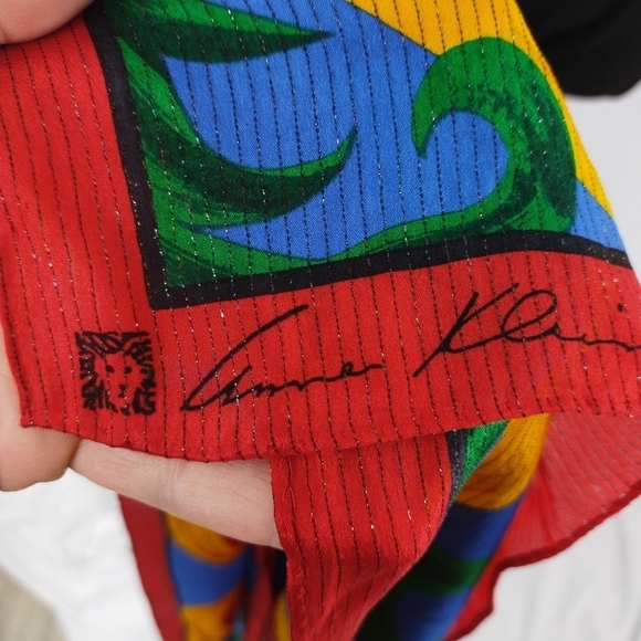 Vintage 80s Anne Klein Primary Colors Scarf Colorful Classic Maximalist - Picture 5 of 6
